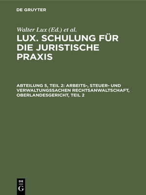 cover image of Arbeits-, Steuer- und Verwaltungssachen Rechtsanwaltschaft, Oberlandesgericht, Teil 2
